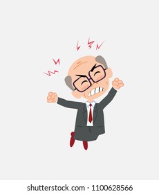 Old businessman with glasses jumps angry.