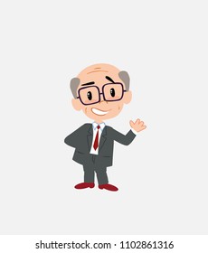 Old businessman with glasses showing something in positive attitude.