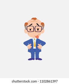 Old businessman with glasses in waiting attitude with funny expression.