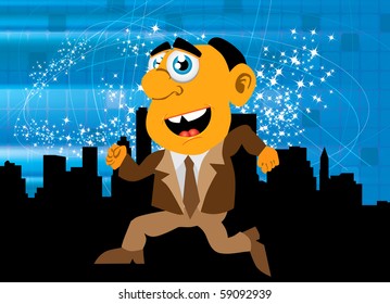 Old businessman in hurry