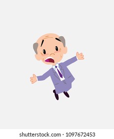 Old businessman jumping terrified.