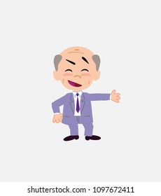 Old businessman showing something in an optimistic and positive attitude.