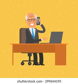 Old businessman talking on phone