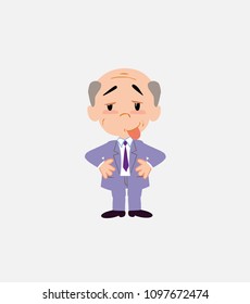 Old businessman in waiting attitude with funny expression.