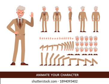 Old businessman wear brown suit character vector design. Create your own pose.