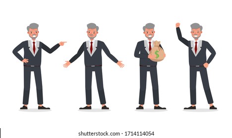 Old businessman working in office character vector design. Presentation in various action.