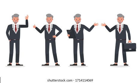 Old businessman working in office character vector design. Presentation in various action.