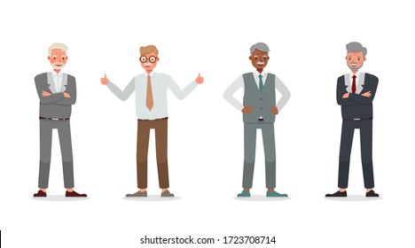 Old businessman working in office character vector design. Presentation in various action.