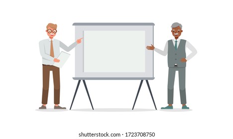 Old businessman working in office character vector design. Presentation in various action.