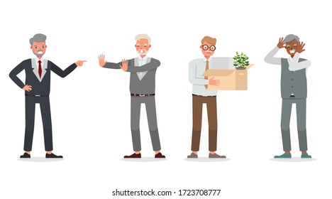 Old businessman working in office character vector design. Presentation in various action.