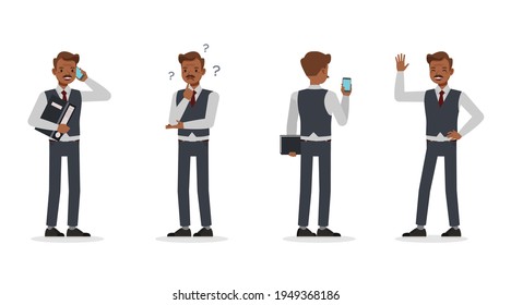Old businessman working in office character vector design. Presentation in various action.