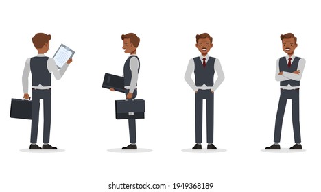 Old businessman working in office character vector design. Presentation in various action.