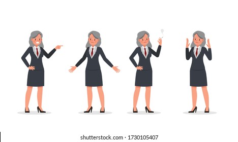 Old businesswoman working in office character vector design. Presentation in various action.