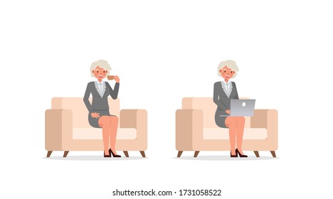 Old businesswoman working in office character vector design. Presentation in various action.