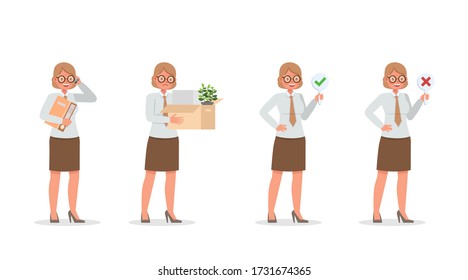 Old businesswoman working in office character vector design. Presentation in various action.