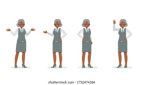 Old businesswoman working in office character vector design. Presentation in various actions.