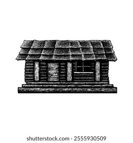 old cabin hand drawing vector isolated on white background.