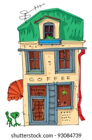 old cafe facades - cartoon