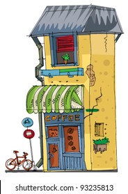old cafe facades - cartoon