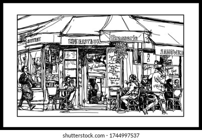 Old cafe in Paris Montmartre - vector illustration  