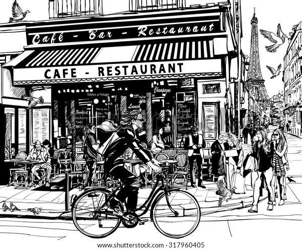 Old Cafe Paris Vector Illustration 317960405 old-cafe-paris-vector-illustration-317960405