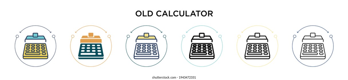 Old calculator icon in filled, thin line, outline and stroke style. Vector illustration of two colored and black old calculator vector icons designs can be used for mobile, ui, web