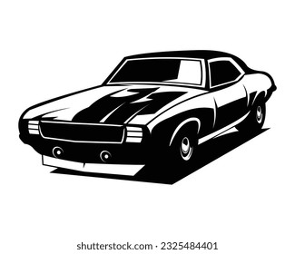 old camaro car silhouette. front view against a white background. Best for logo, badge, emblem, icon, design sticker, vintage car industry.