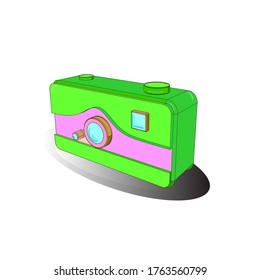 Old camera in a 3D style on a colored background. Vector illustration. Isometry. Retro camera.