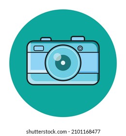 Old camera in flat style. Camera vector icon illustration. Vintage camera on a colored background