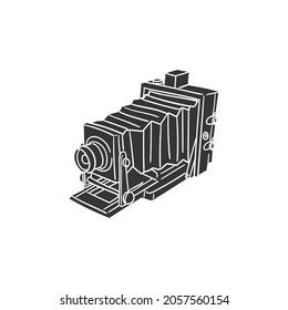 Old Camera Icon Silhouette Illustration. Photographic Vector Graphic Pictogram Symbol Clip Art. Doodle Sketch Black Sign.
