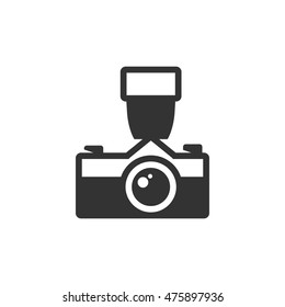 Old camera icon in single grey color. Photography picture electronic imaging vintage analog film