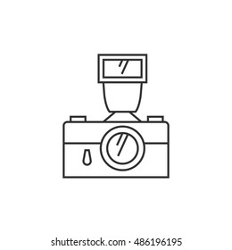 Old camera icon in thin outline style. Photography picture electronic imaging vintage analog film
