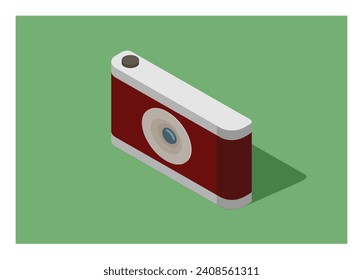 Old camera in isometric view. Simple flat illustration.
