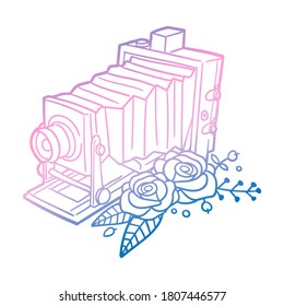 Old Camera Photography Rose Flower with Vintage Vintage Object Design. Floral frame ornament vector style. Decoration Design illustration.