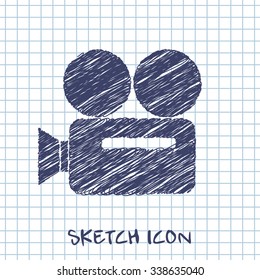 old camera or projector sketch icon 