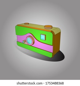 Old camera. Retro camera in a 3D style on a colored background. Vector. Axonometry.