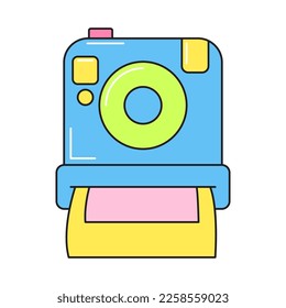 Old camera retro 90s style. Colorful vector sticker isolated on white.
