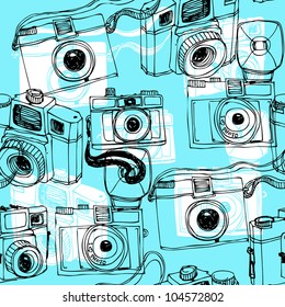 Old camera seamless pattern in vector