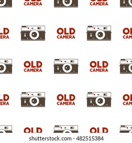 Old camera seamless pattern. Vintage photography elements and typography design. Vector background. Illustration.