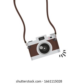 Old camera with strap vector