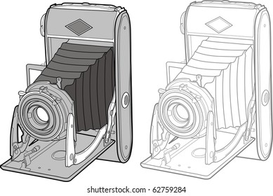 Old camera vector drawing  isolated medium format