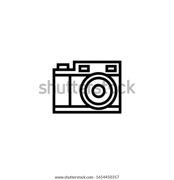 Old camera vector icon in linear, outline icon\
isolated on white\
background