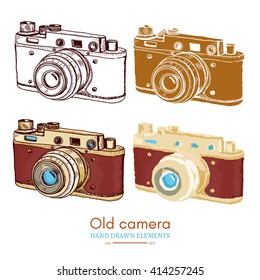 Old camera vintage camera collection hand drawn vector  