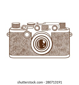 Old camera. Vintage camera in vector isolated on white background.