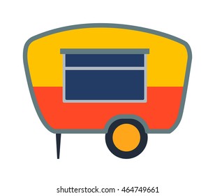 Old camping trailer house standing summer day, nature holiday trailer house concept