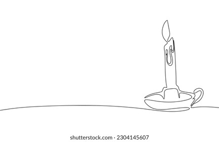 Vieja vela en el candelabro como un cartel de dibujo de una línea. Diseño de minimalismo minimalista con dibujo manual continuo aislado en ilustración vectorial de fondo blanco.