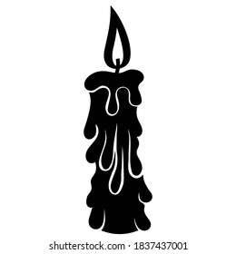Old candle silhouette. Halloween sign isolated on white. Vector.