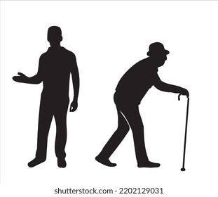 old cane grandfather and young man silhouette illustration