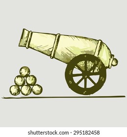 Old cannon with balls. Vector Image