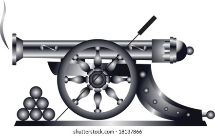 Old cannon on the white background, vector illustration